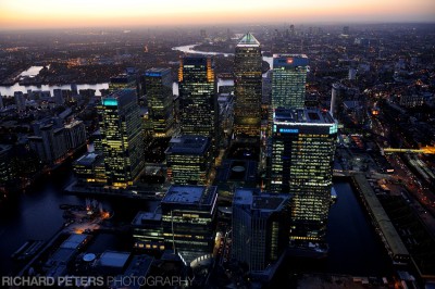 Canary Wharf just after sunset