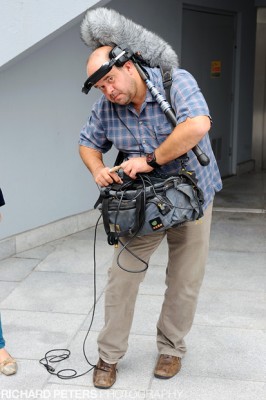 Soundman striking a pose for camera