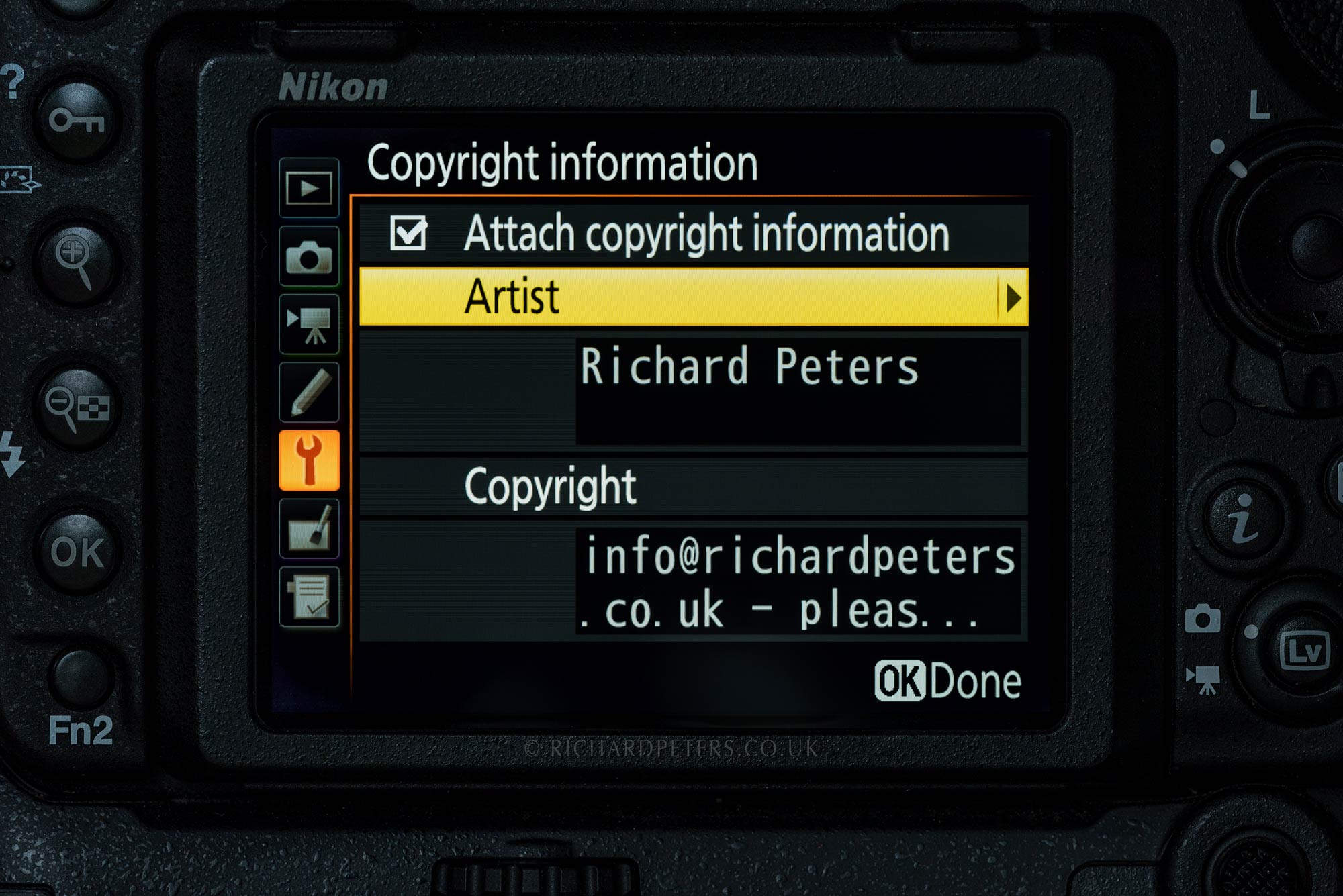 Add copyright to your camera exif