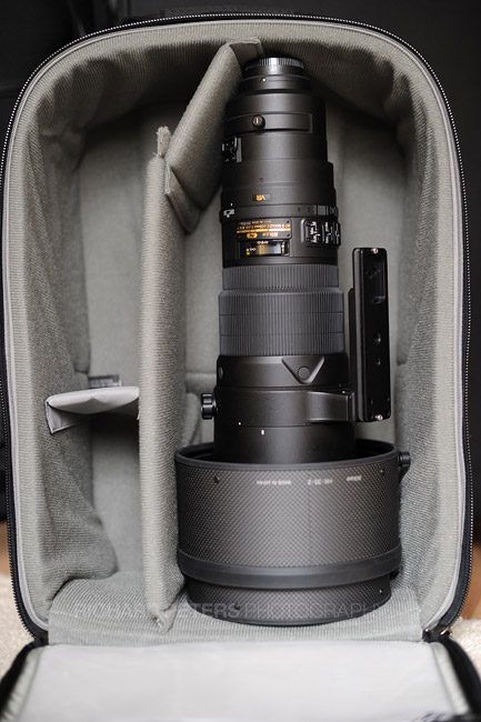 Although listed as holding up to a 500mm f4, the Airport International can hold a 600mm with no problems at all.