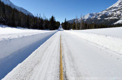 Ice covered roads in Yellowstone. These can be even more dangerous after snowfall.