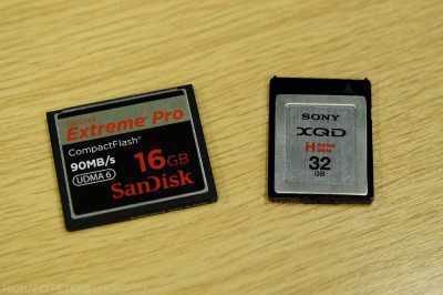 The new Sony XQD memory card alongside Sandisk CF The new Sony XQD memory card alongside Sandisk CF