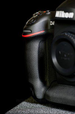 The D4 front grip, features subtle contour changes The Nikon D4 front grip, features subtle contour changes